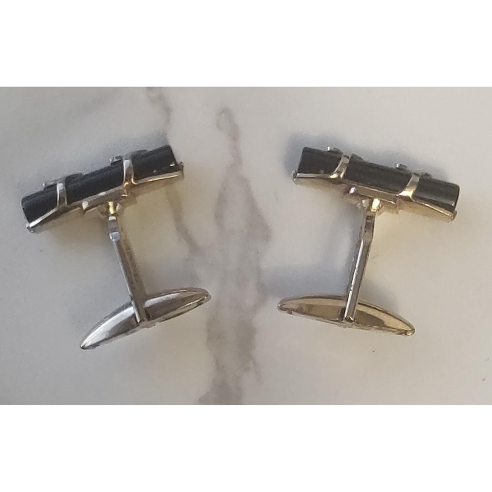 Vintage Emmons MCM Art Deco Style Black Onyx Gold Plated Cufflinks Z4